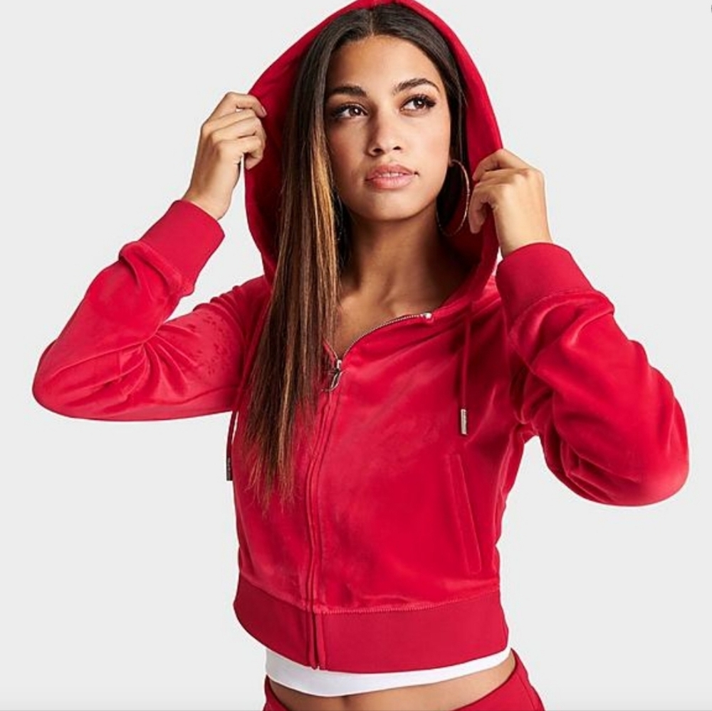 Juicy Couture Red OG BIG BLING VELOUR HOODIE S NWT